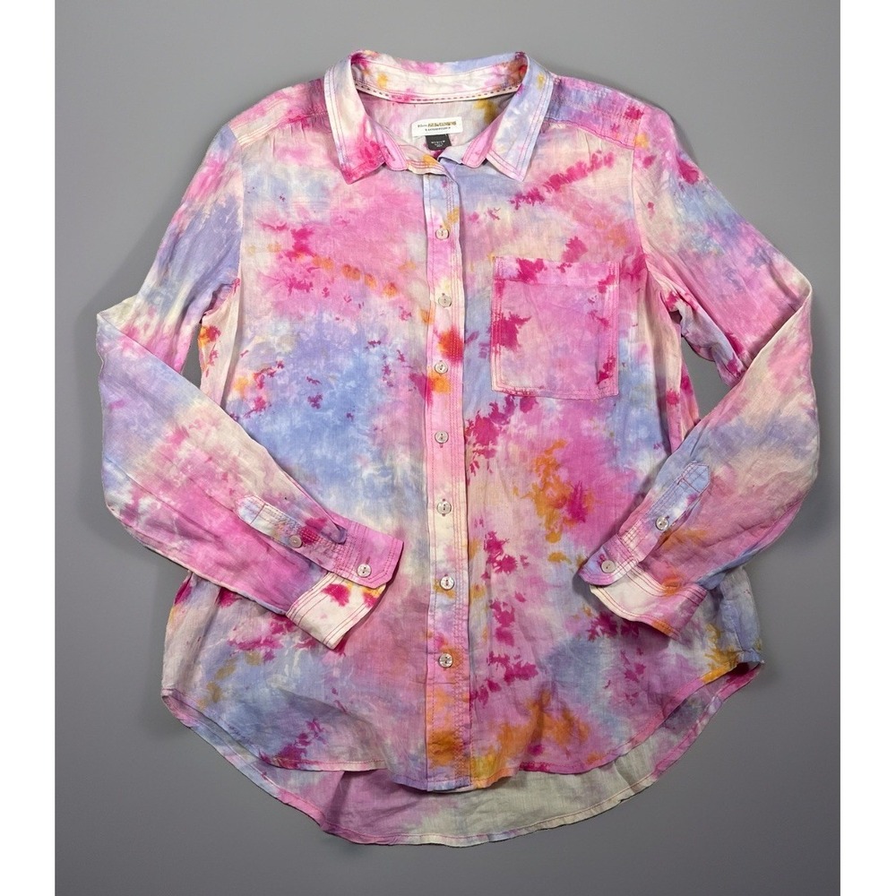 Pilcro Anthropologie Button Down Shirt Women M Pink Purple Tie Dye OB1130972